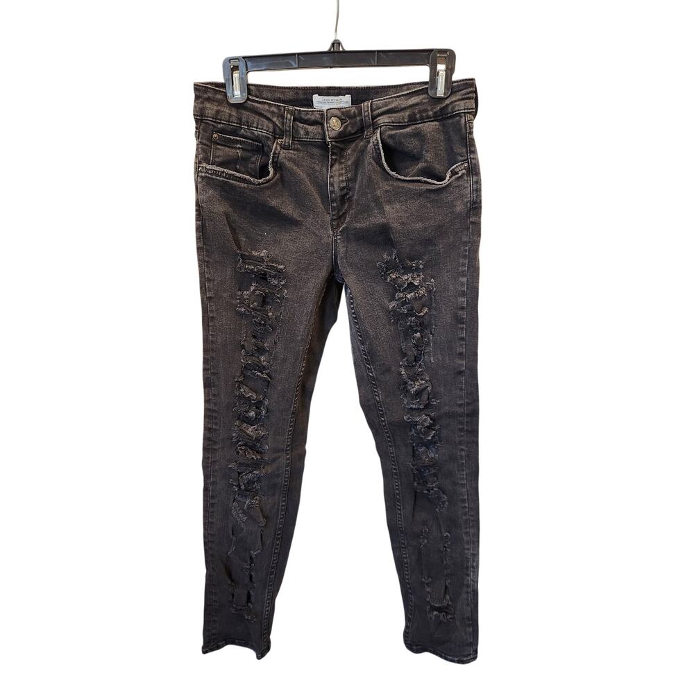 Zara Black Distressed Skinny Jeans Size 10